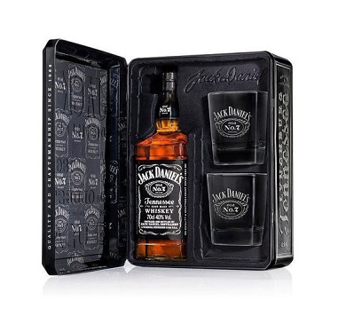 WHISKY AMERICANO JACK DANIEL'S LATA 750 ML + VASOS