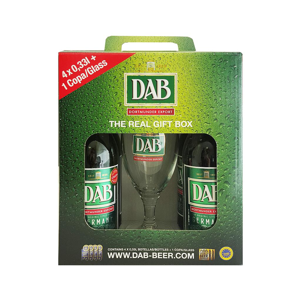 PACK 4 BOTELLAS CERVEZA DAB BOTELLA 330 ML CON COPA 250 ML